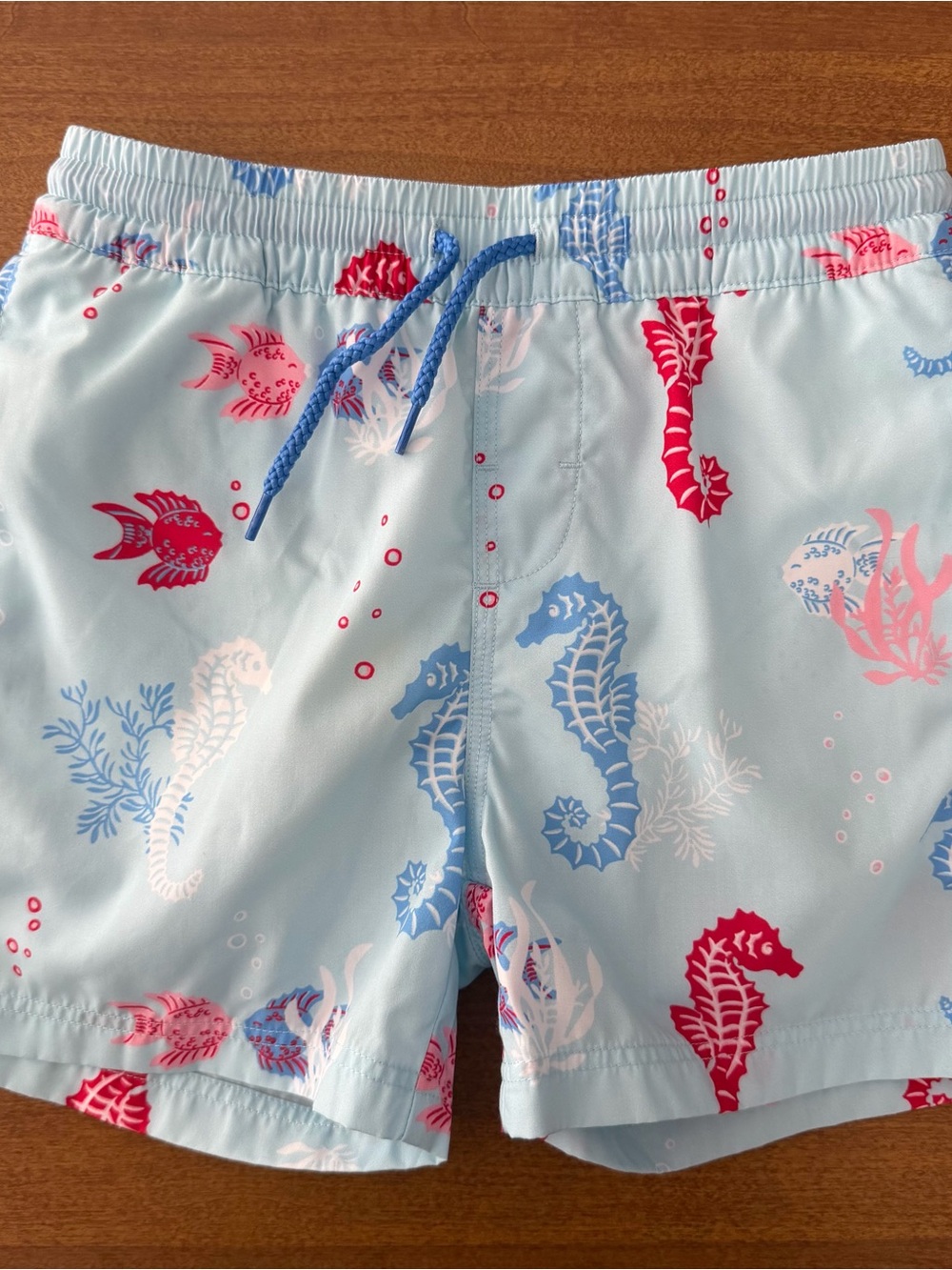 The Beaufort Bonnet Company Light Blue Seahorse & Fish Swim Trunks